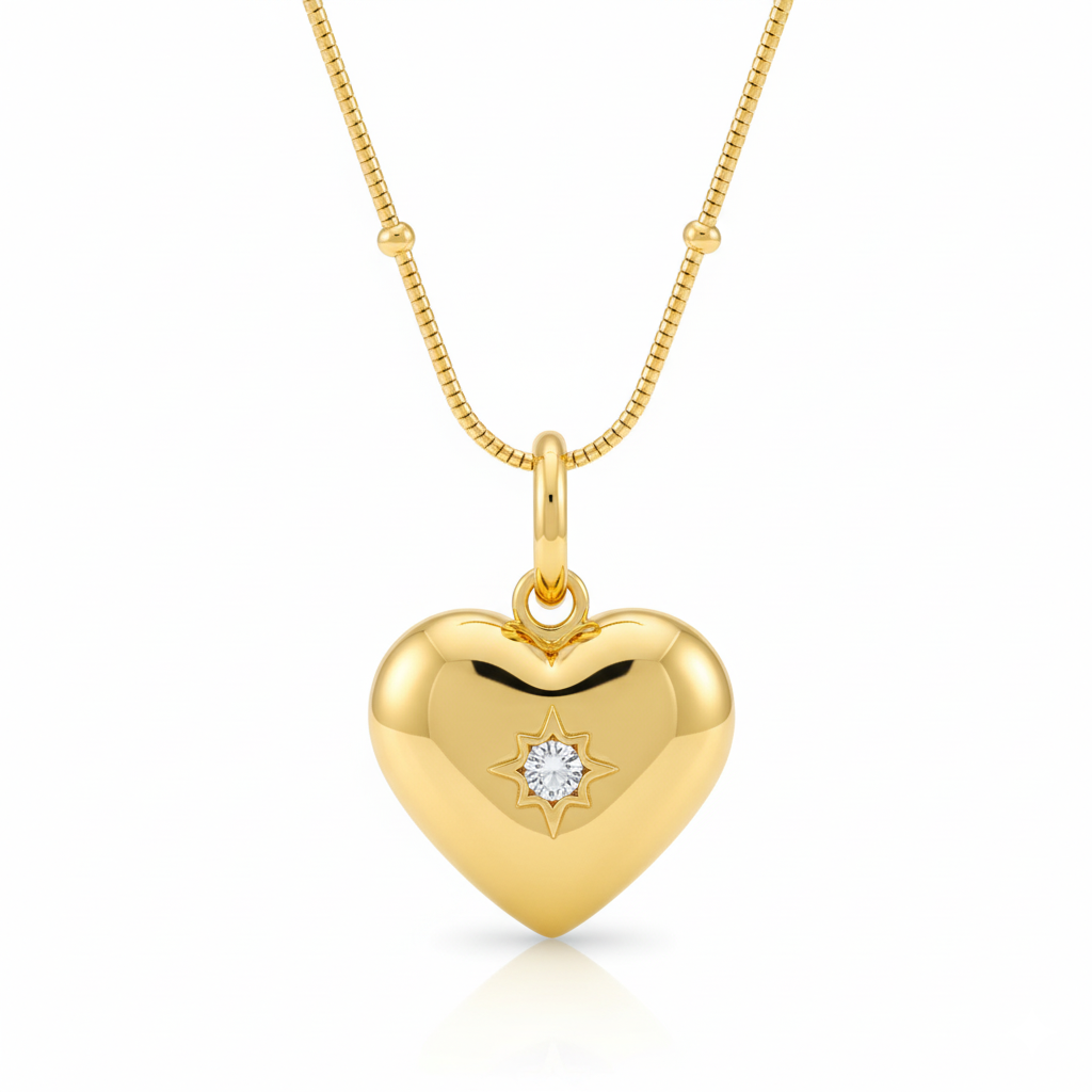 Solitaire Heart Gold Necklace